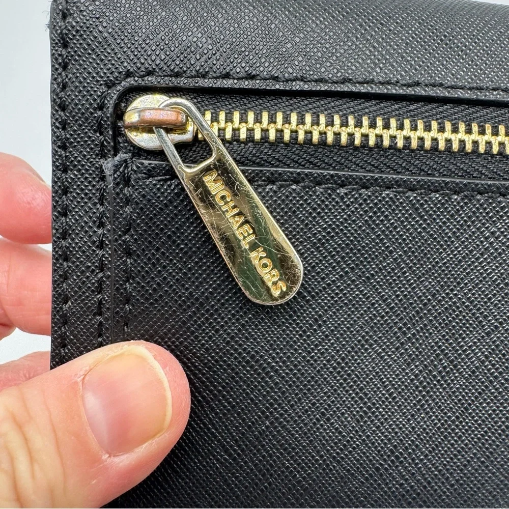 Michael Kors Jet Set Travel Crossgrain Leather Tri-Fold Wallet Black - Picture 4 of 9